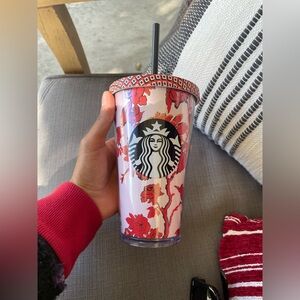 Starbucks Red and White Floral Tumbler